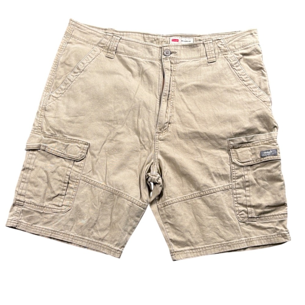 Wrangler Cargo Shorts Mens 39 Khaki Tan‎ Relaxed Fit Utility Cotton Hiking